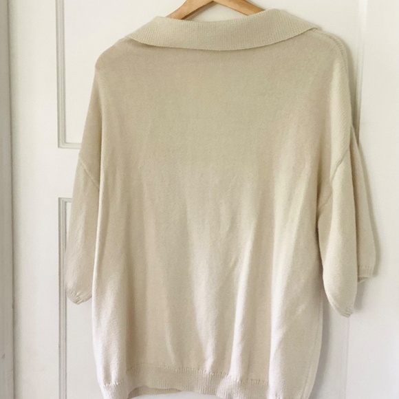 J. Society Women's Sz L Oatmeal 100% Cotton v-neck polo top oversized preppy - Picture 5 of 9